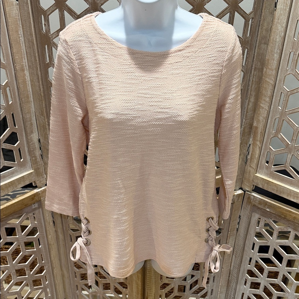 Jones New York Signature Knit Sweater with Lace-Up Sides size Medium, Light Pink